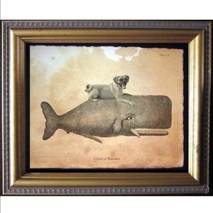 Puggle Dog Riding Whale Wall Art Print Tea Stained